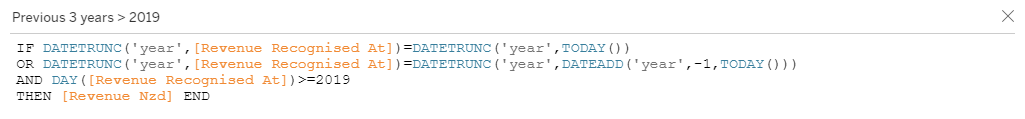 Tableau DATETRUNC Current & Previous Year